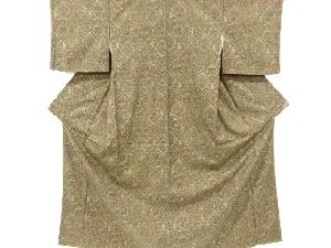 未使用品　菱に花更紗模様手織り紬着物